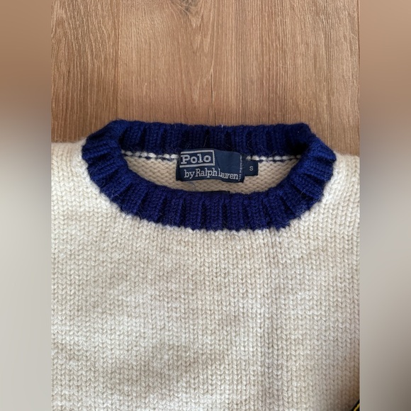 Vintage Polo by Ralph Lauren Wool Sweater Off White with Stripes Small - Picture 7 of 11